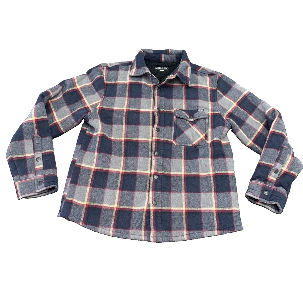 Caliville Plaid Flannel Sherpa Lined Heavyweight Button Mens Large